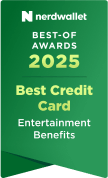 N nerdwallet LO MEJOR PREMIOS 2025 La mejor tarjeta de crédito Beneficios de entretenimiento