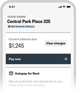 Cell phone screen showing the rent payment feature on the Bilt app