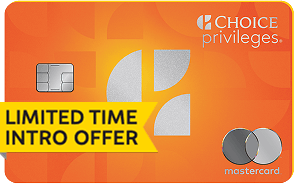 The new Choice Privileges® Mastercard® with chip and contactless tap to pay technology with a Limited Time Offer banner.